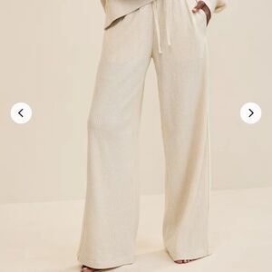 Aerie Cream Ribbed Wide-Leg Pants